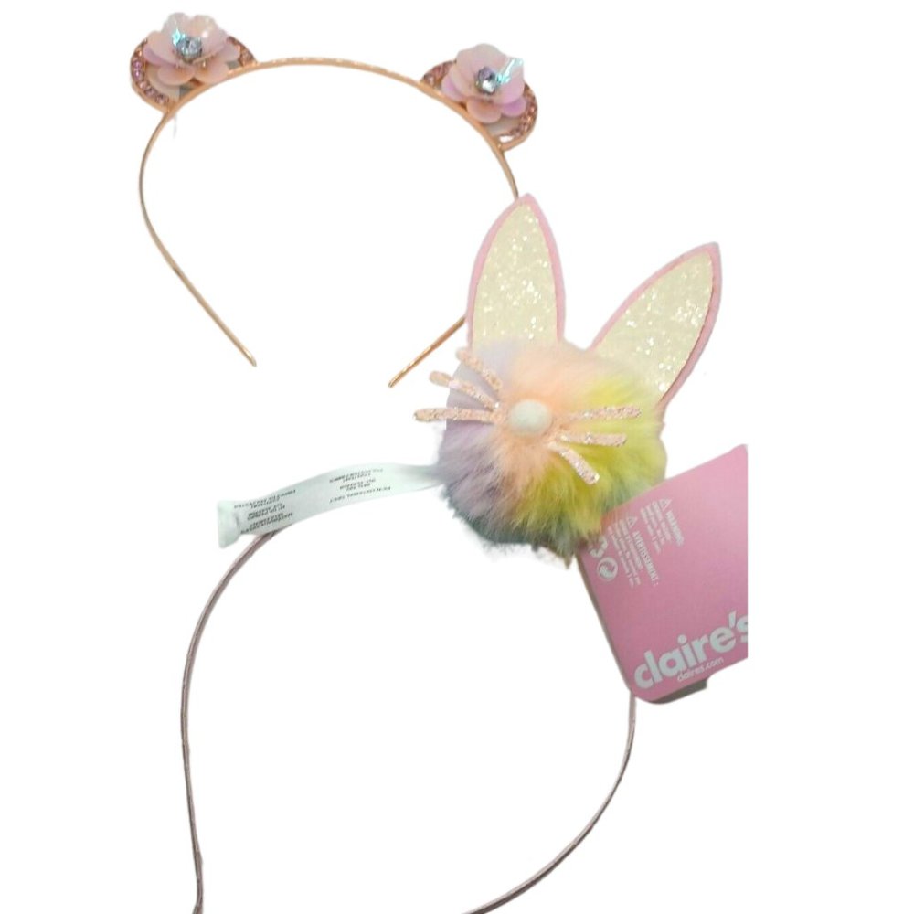 2 Headbands Bunny and Flower Spring Easter Hair Headband